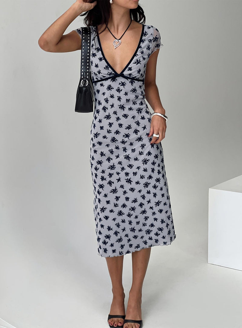 Vilinia Midi Dress Floral Cluster Grey