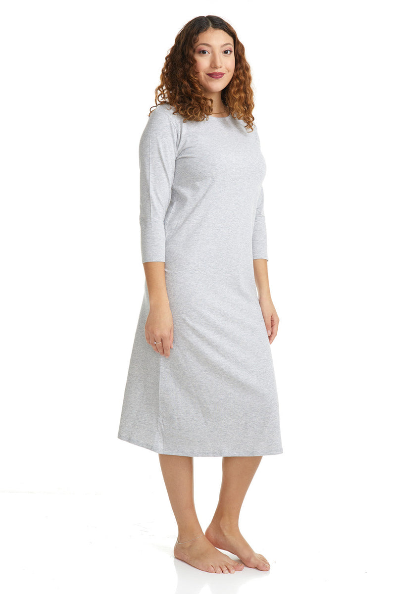 Womens Nightgown - Soft, and Comfortable, Cotton Spandex Pajamas - HEATHER GREY - H108