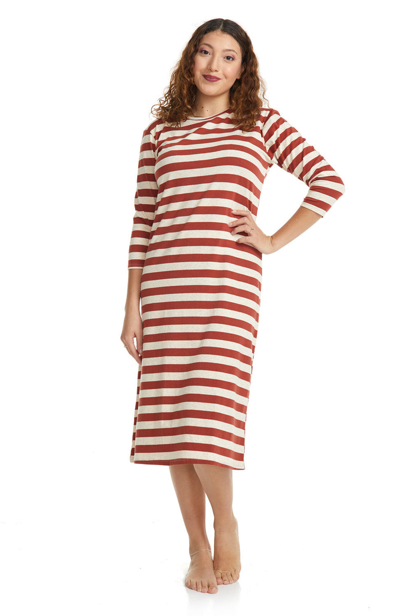 Womens Nightgown - Soft, and Comfortable, Cotton Spandex Pajamas - STRIPES - RE134