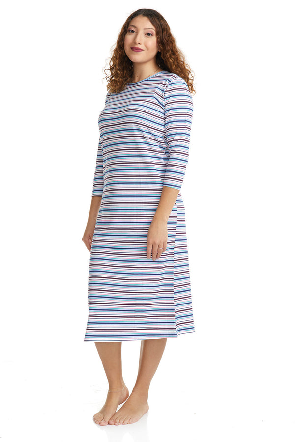 Womens Nightgown - Soft, and Comfortable, Cotton Spandex Pajamas - stripes -RO127