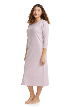 Womens Nightgown - Soft, and Comfortable, Cotton Spandex Pajamas - PINK GREY STRIPES - RO128